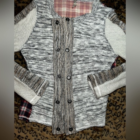 BKE Boutique Mixed Knit Plaid Lined Cardigan Sweater Small - Picture 10 of 11